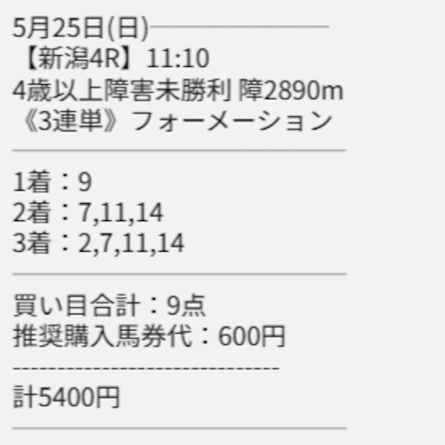 5月25日 新潟4R 買い目