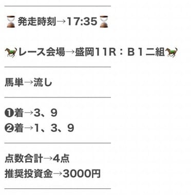 11月11日 盛岡11R 買い目