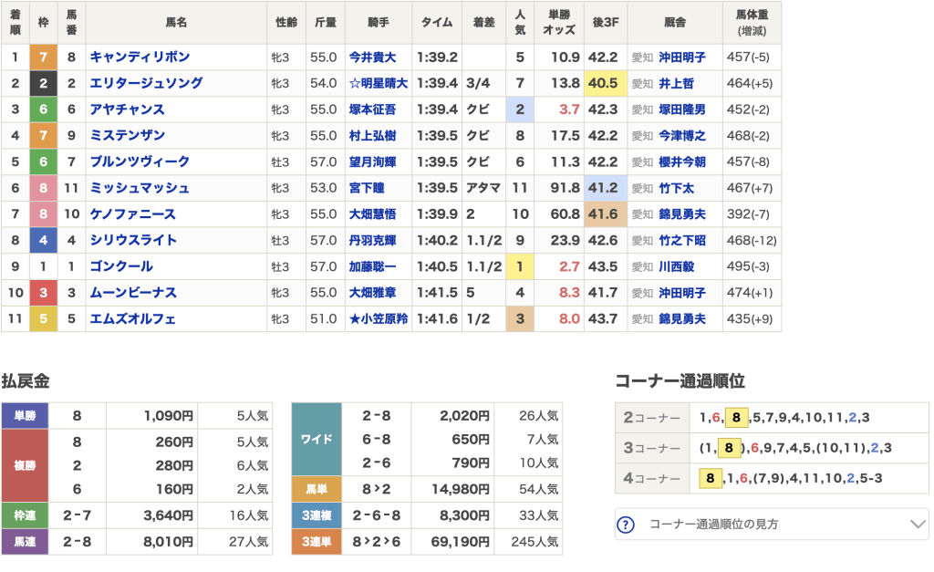 2025年11月7日名古屋3Rレース結果
