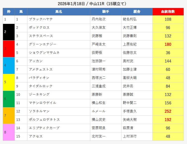 2026年1月18日 中山11R予想